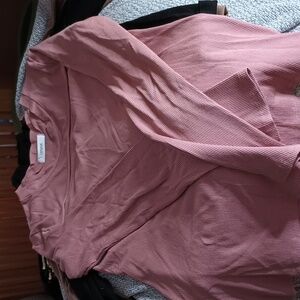 Pink Ribbed cutout long sleeve top